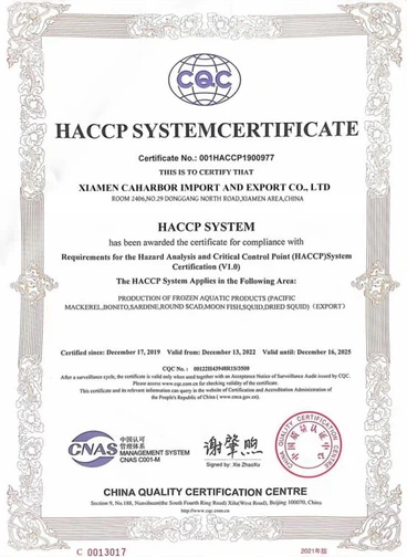 HACCP SYSTEMCERTIFICATE HACCP SYSTEMCERTIFICATE